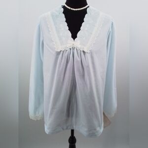 NWT Vtg Barbizon Cuddleskin Sleepwear Baby BLUE Sleep Top Shirt Long Sleeve Sz M